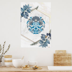 Affiche Art Graphique, Turquoise Floral Mandala Illustrati