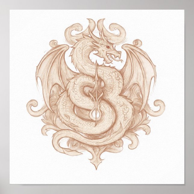 Affiche Art héraldique symétrique : emblème de dragon goth (Devant)