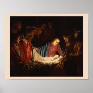 Affiche Art illuminé de Jésus bébé et Marie Nativité