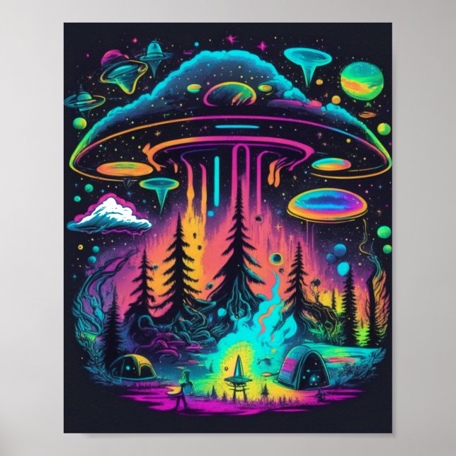 Affiche Art Imaginaire UFO psychédélique (Devant)