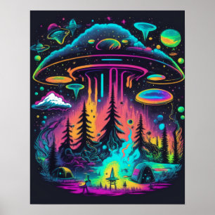 Affiche Art Imaginaire UFO psychédélique