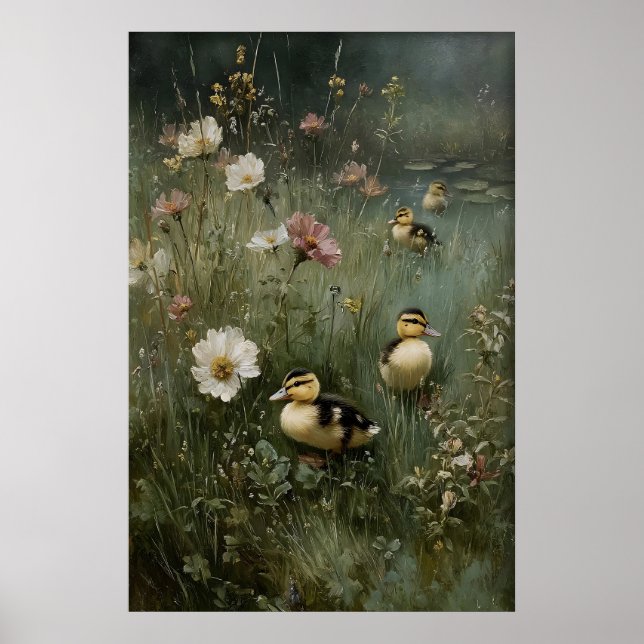 Affiche Art imprimable de canetons antiques, canard minima (Devant)