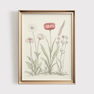 Affiche Art imprimable de fleurs sauvages antiques, décora