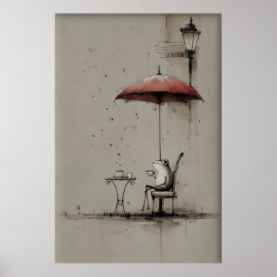 Affiche Art imprimable de grenouille qui boit du café, Caf