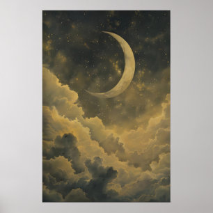 Affiche Art imprimable de lune céleste vintage, Lune mysti