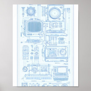 Affiche Art industriel vintage : Machine modulaire rétro-t