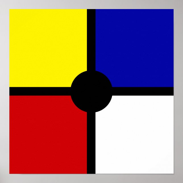 Affiche Art inspiré de Mondrian et couleurs de base élégan (Devant)
