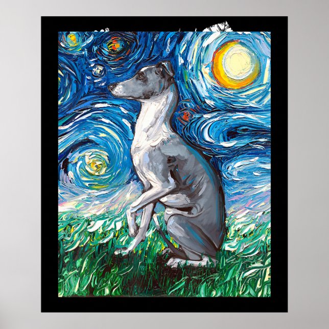 Affiche Art italien Greyhound Starry Night Whippet Chien (Devant)