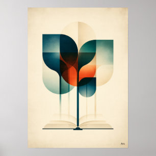 Affiche Art Japandi géométrique de lecture de forêt pour l