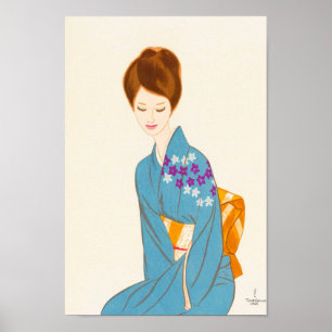 Affiche Art japonais tendre de portrait de dame de