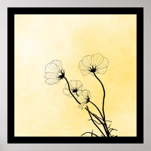 Affiche art linéaire floral d'orchidée sur jaune