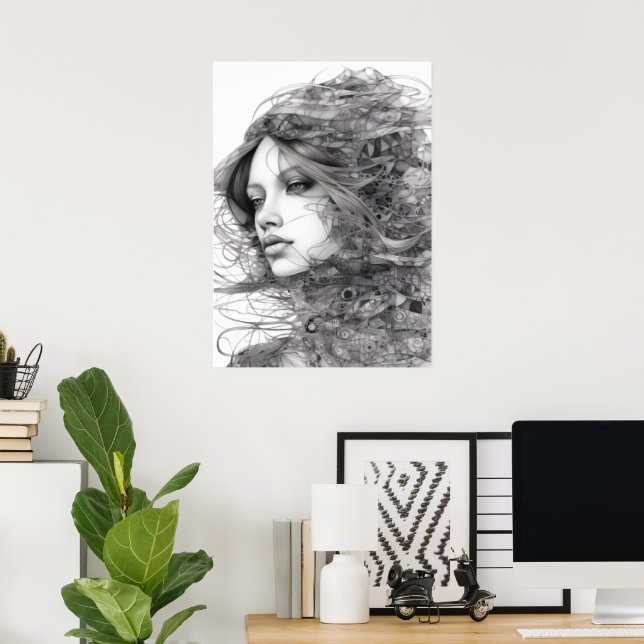 Affiche Art Linéal Dessin Corps de la femme (Bureau à domicile)