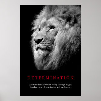 Affiche Art Lion de détermination motivationnelle noir et