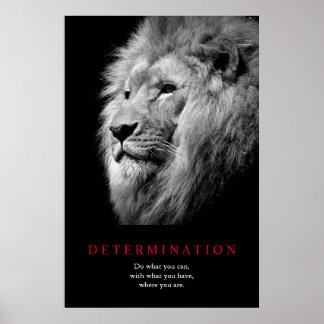Affiche Art Lion de détermination motivationnelle noir et