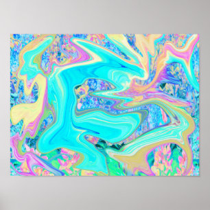 Affiche Art Liquide Bleu Aqua Rétro sur Hydrangeas Abstrai