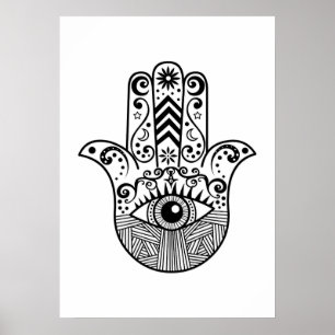 Affiche Art main noir et blanc Boho Hamsa