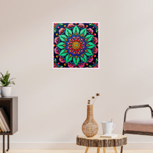 Affiche Art mandala floral vibrant