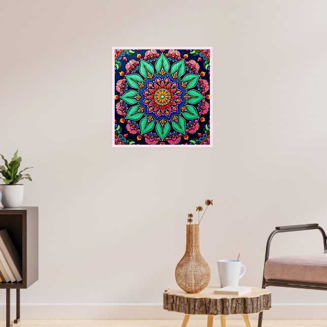 Affiche Art mandala floral vibrant (Salon 3)