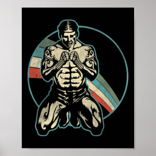 Affiche Art martial de kickboxing rétro et amateurs de kic