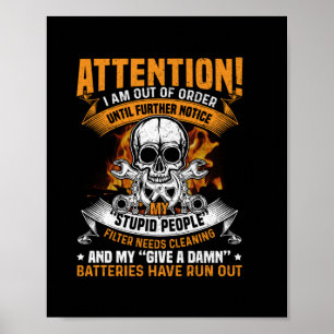 Affiche Art mécanique Attention Je Ne Suis Pas En Ordre