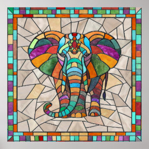 Affiche Art mignon de mosaïque d'éléphant coloré