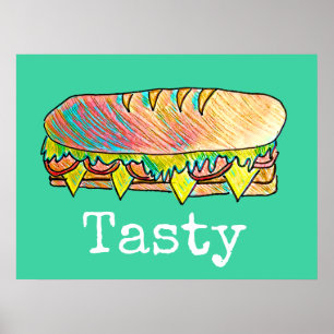 Affiche Art mignon de nourriture de sous sandwich