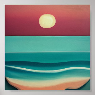 Affiche art minimaliste de coucher de soleil sur la plage
