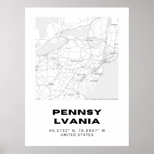 Affiche Art minimaliste de la carte Pennsylvanie