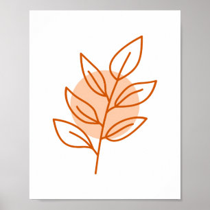 Affiche Art minimaliste de ligne Feuille orange