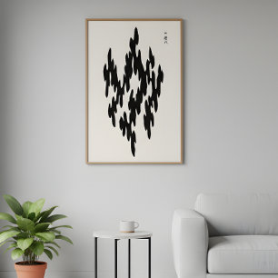 Affiche Art minimaliste japonais en bloc de bois noir et b