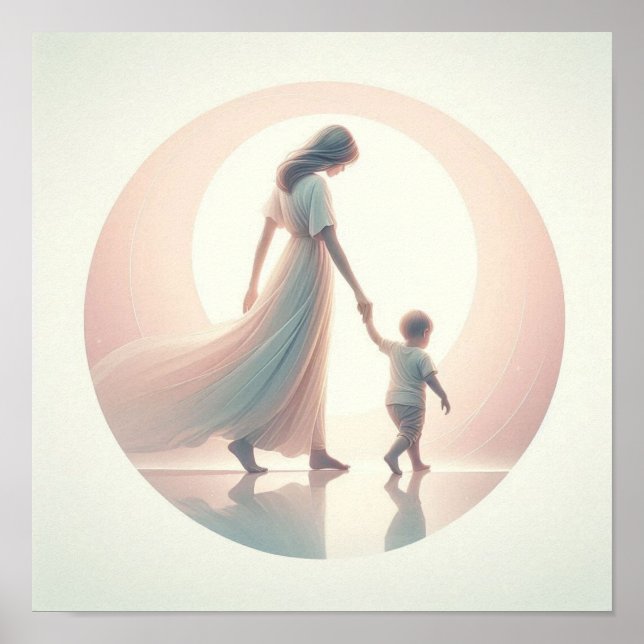 Affiche Art minimaliste Pastel de maman avec bébé (Devant)
