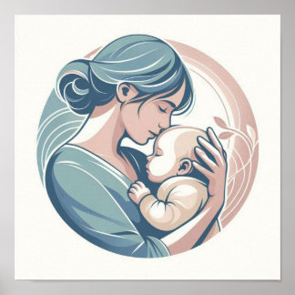 Affiche Art minimaliste pastel de maman avec bébé