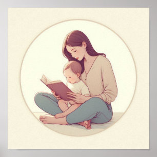 Affiche Art minimaliste pastel de maman avec bébé