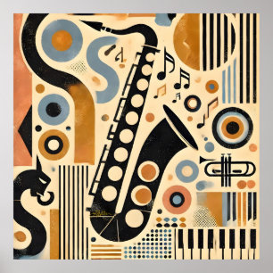 Affiche Art minimaliste saxophone de l'ère du jazz du mili