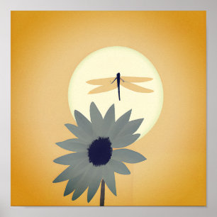 Affiche Art minimaliste tournesol et libellule 