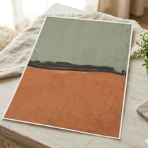 Art minimaliste vert sauge et orange brûlé