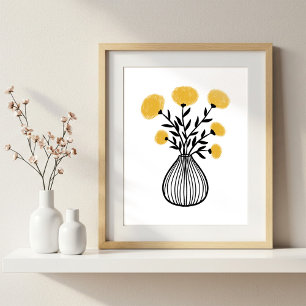 Affiche Art mixte dessiné à la main Fleurs jaune moutarde