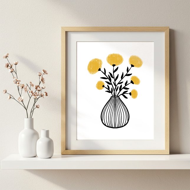 Affiche Art mixte dessiné à la main Fleurs jaune moutarde (Créateur téléchargé)