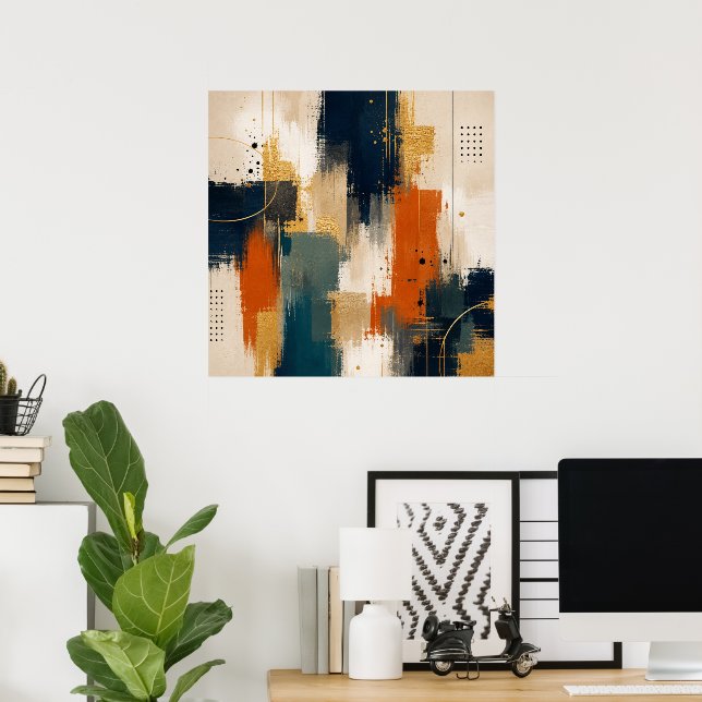 Affiche Art Moderne Abstrait Or Navy Luxe Personnalisé (Bureau à domicile)