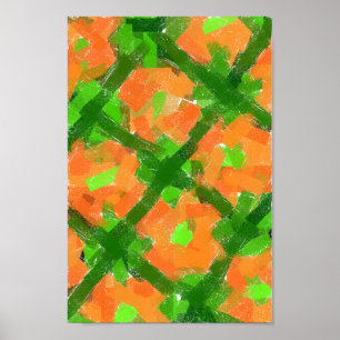Affiche Art Moderne Abstrait vert et orange