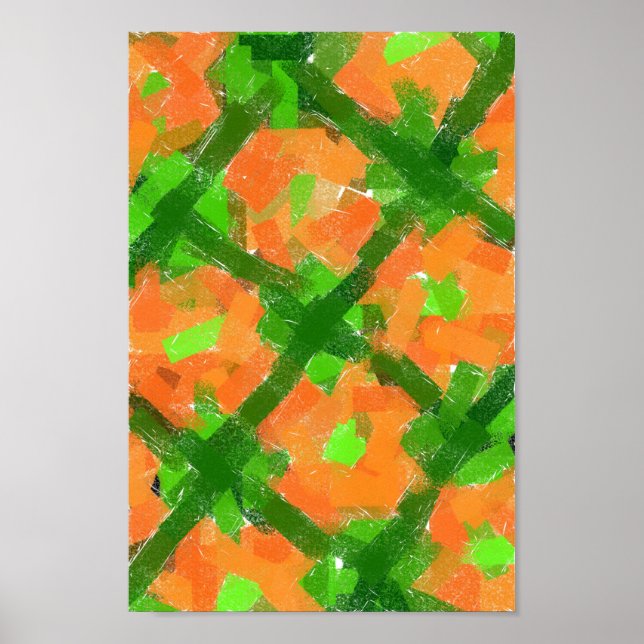 Affiche Art Moderne Abstrait vert et orange (Devant)