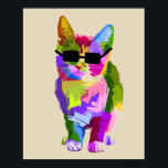 Affiche Art moderne cool pop art chaton chaton<br><div class="desc">Un joli design pop art coloré d'un chat cool avec lunettes de soleil. Art moderne funky pour amoureux de les chats partout.</div>
