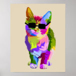 Affiche Art moderne cool pop art chaton chaton<br><div class="desc">Un joli design pop art coloré d'un chat cool avec lunettes de soleil. Art moderne funky pour amoureux de les chats partout.</div>