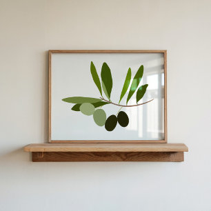 Affiche Art moderne de branche d'olive à la gouache peinte