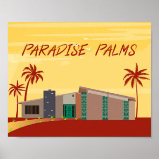 Affiche Art moderne du milieu du siècle, Palms Paradise La