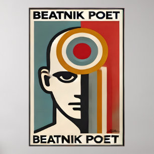Affiche Art Moderne du Milieu du Siècle Poète Beatnik