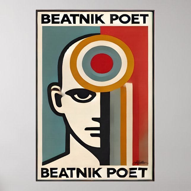 Affiche Art Moderne du Milieu du Siècle Poète Beatnik (Devant)