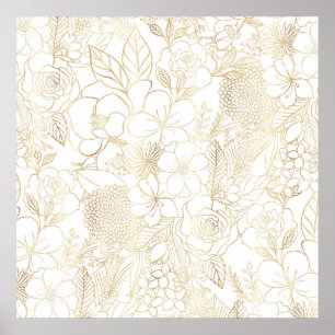 Affiche Art moderne Gold White Floral Doodles