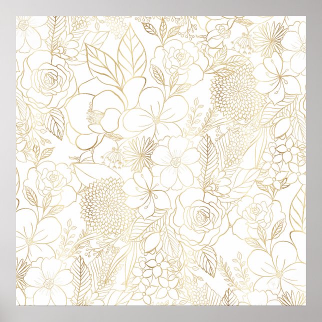 Affiche Art moderne Gold White Floral Doodles (Devant)