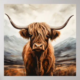 Affiche Art moderne Highland Cow aquarelle